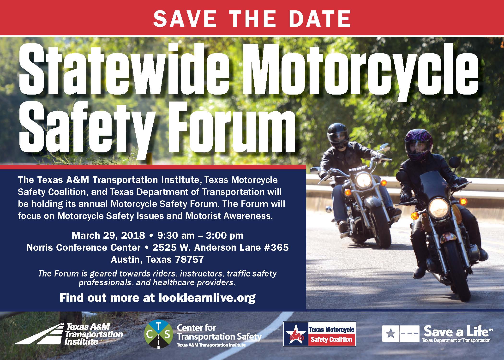 Save the Date for the 2018 Statewide Motorcycle Safety Forum Look