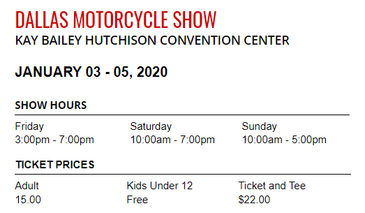 Details about the International Motorcycle Show, Times, Event Dates