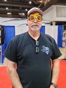 RV Show attendee wearing a pair of "Look Twice" motorcycle glasses